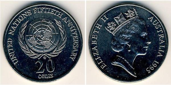 20 Cent Australia (1939 - ) Níquel/Cobre Isabel II (1926-2022)