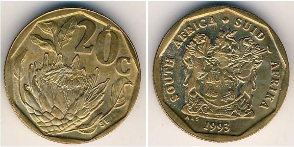 20 Cent Sudafrica Ottone/Acciaio 