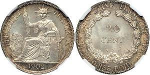 20 Cent Indochina francesa (1887-1954) Plata 