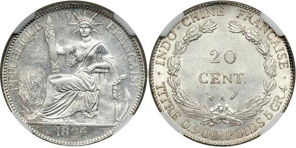 20 Cent Indochina francesa (1887-1954) Plata 