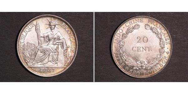20 Cent Indochina francesa (1887-1954) Plata 
