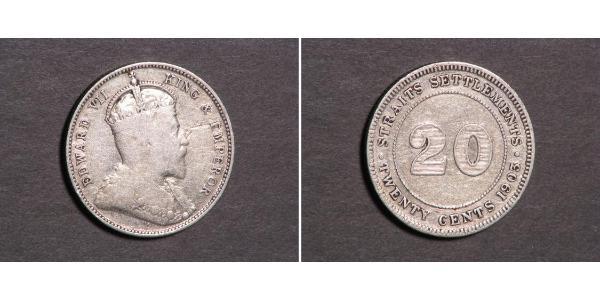 20 Cent Straits Settlements (1826 - 1946) Plata Eduardo VII (1841-1910)