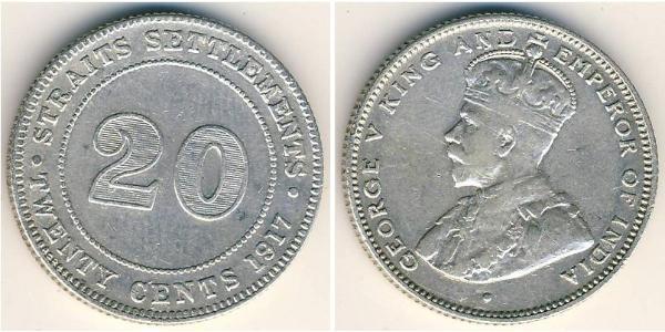 20 Cent Straits Settlements (1826 - 1946) Plata Jorge V (1865-1936)