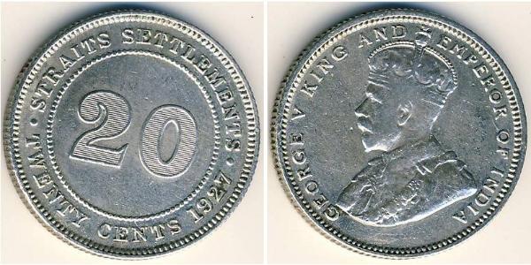 20 Cent Straits Settlements (1826 - 1946) Plata Jorge V (1865-1936)