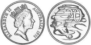 20 Cent Australia (1939 - ) Rame/Nichel Elisabetta II (1926-2022)