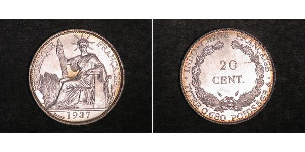 20 Cent French Indochina (1887-1954) Silver 