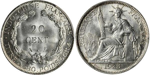 20 Cent French Indochina (1887-1954) Silver 