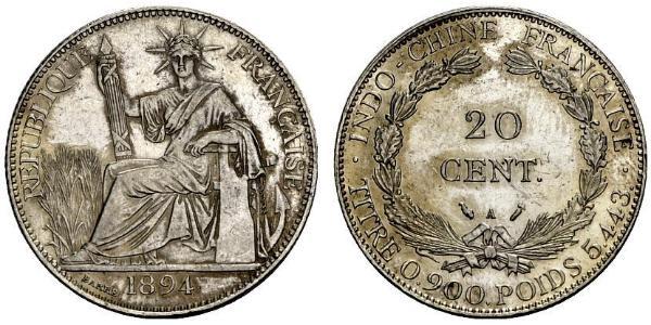 20 Cent French Indochina (1887-1954) 銀 