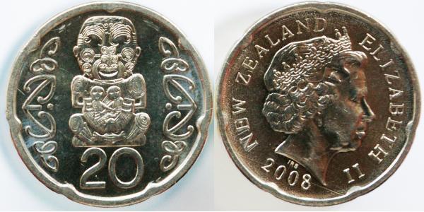 20 Cent 新西兰 銅/镍 伊丽莎白二世 (1926-2022)