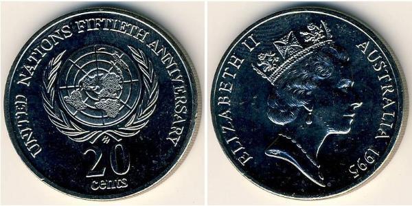 20 Cent 澳大利亚 銅/镍 伊丽莎白二世 (1926-2022)