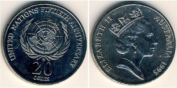 20 Cent 澳大利亚 銅/镍 伊丽莎白二世 (1926-2022)
