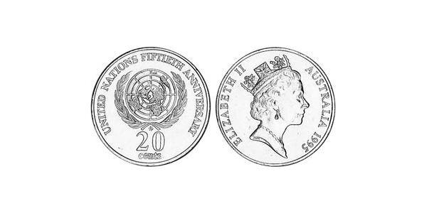 20 Cent 澳大利亚 銅/镍 伊丽莎白二世 (1926-2022)