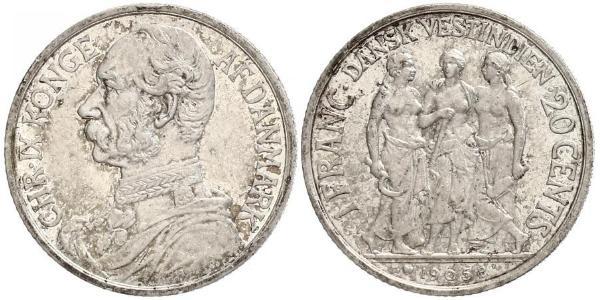 20 Cent / 1 Franc Dinamarca Plata Christian IX de Dinamarca (1818-1906)