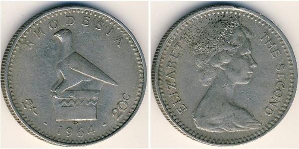 20 Cent / 2 Shilling Southern Rhodesia (1923-1980) Níquel/Cobre Isabel II (1926-2022)