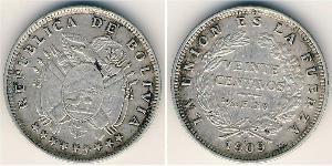 20 Centavo Bolivie (1825 - ) Argent 