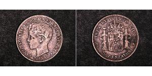 20 Centavo Porto Rico Argent Alfonso XIII of Spain (1886 - 1941)