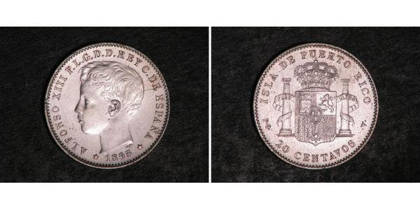 20 Centavo Porto Rico Argent Alfonso XIII of Spain (1886 - 1941)