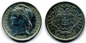 20 Centavo Première République portugaise (1910 - 1926) Argent 