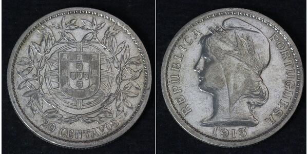 20 Centavo Première République portugaise (1910 - 1926) Argent 