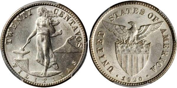 20 Centavo Filippine Argento 