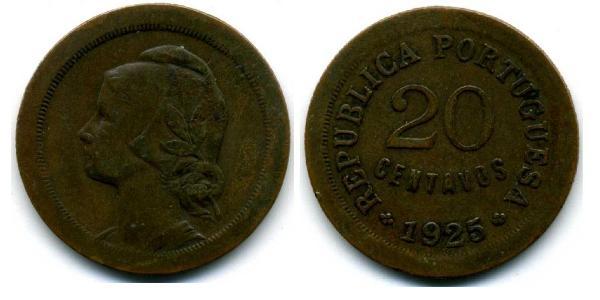 20 Centavo Erste Portugiesische Republik (1910 - 1926) Bronze 