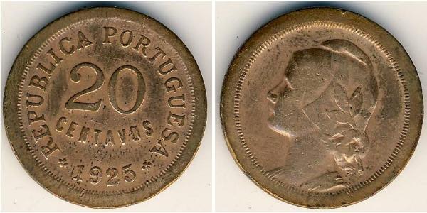 20 Centavo First Portuguese Republic (1910 - 1926) Bronze 