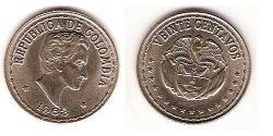 20 Centavo Republic of Colombia (1886 - ) Copper/Nickel 