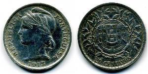 20 Centavo Primera República Portuguesa (1910 - 1926) Plata 