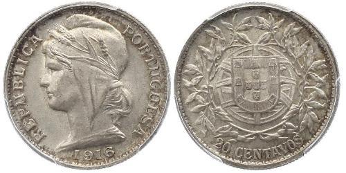 20 Centavo Primera República Portuguesa (1910 - 1926) Plata 