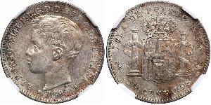 20 Centavo Puerto Rico Plata Alfonso XIII of Spain (1886 - 1941)