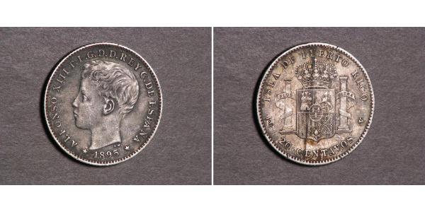 20 Centavo Puerto Rico Silber Alfonso XIII of Spain (1886 - 1941)