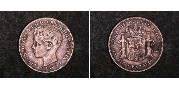 20 Centavo Puerto Rico Silber Alfonso XIII of Spain (1886 - 1941)