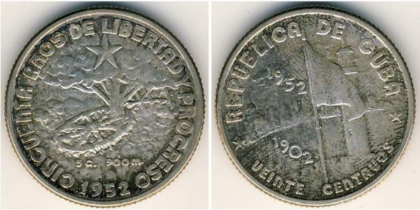 20 Centavo Cuba Silver 