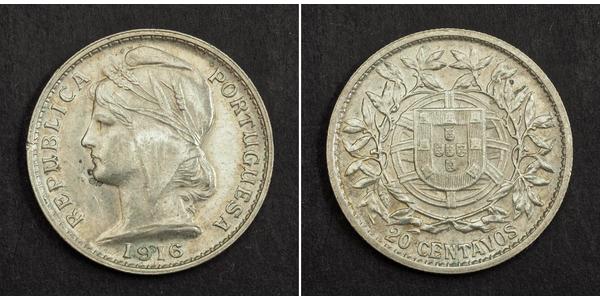 20 Centavo First Portuguese Republic (1910 - 1926) Silver 