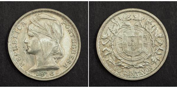 20 Centavo First Portuguese Republic (1910 - 1926) Silver 