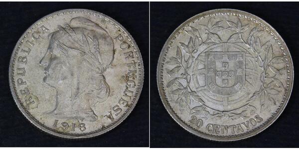 20 Centavo First Portuguese Republic (1910 - 1926) Silver 