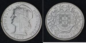 20 Centavo First Portuguese Republic (1910 - 1926) 銀 