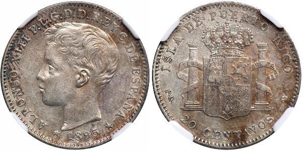 20 Centavo Puerto Rico 銀 阿方索十三世 (1886 - 1941)
