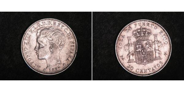 20 Centavo Puerto Rico 銀 阿方索十三世 (1886 - 1941)