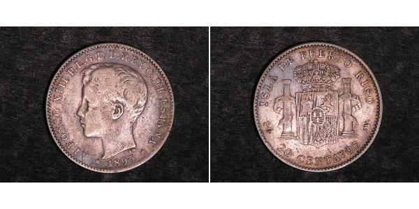20 Centavo Puerto Rico 銀 阿方索十三世 (1886 - 1941)