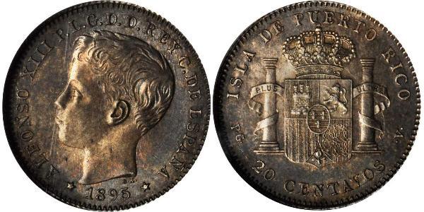20 Centavo Puerto Rico 銀 阿方索十三世 (1886 - 1941)