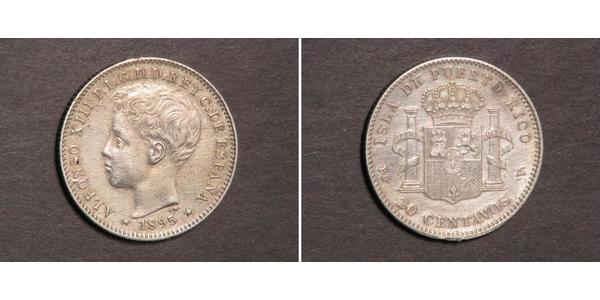 20 Centavo Puerto Rico 銀 阿方索十三世 (1886 - 1941)