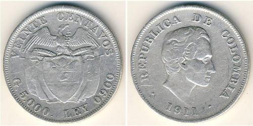 20 Centavo 哥伦比亚 銀 