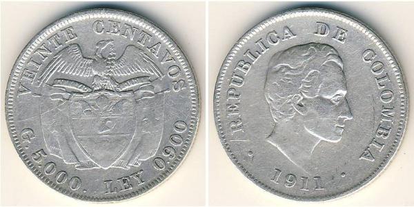 20 Centavo 哥伦比亚 銀 