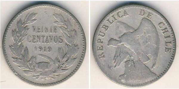 20 Centavo 智利 銀 