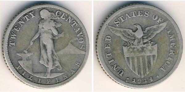 20 Centavo 菲律宾 銀 