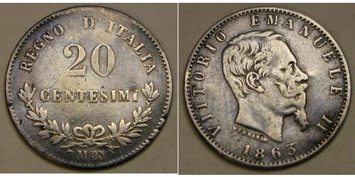 20 Centesimo Italia Argento Victor Emmanuel II of Italy (1820 - 1878)