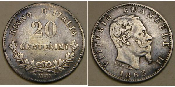 20 Centesimo Italia Argento Victor Emmanuel II of Italy (1820 - 1878)