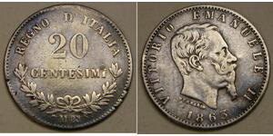 20 Centesimo Italia Plata Victor Emmanuel II of Italy (1820 - 1878)