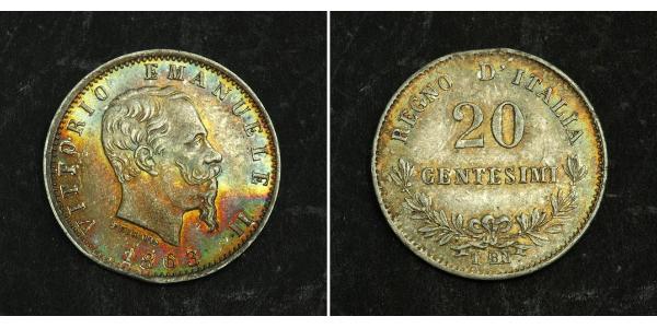 20 Centesimo Italy Silver Victor Emmanuel II of Italy (1820 - 1878)